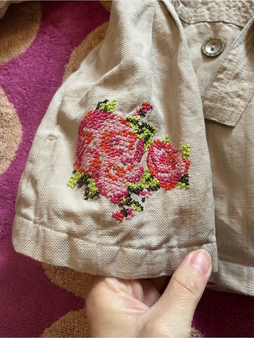 Catimini French Trench Coat with Embroidered Flowers size 2 - Picture 3 of 11